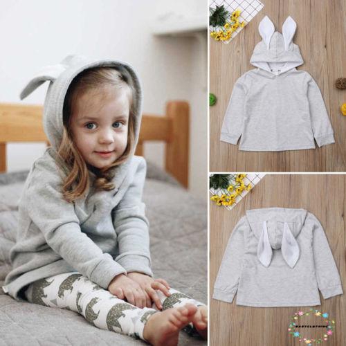 Toddler Baby Girl Cute Plain Bunny Lightweight Hoodie with Ears Hooded Tops
