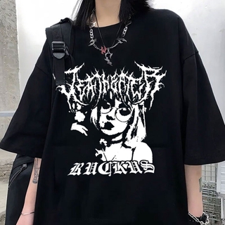 Y2K Black Metal T-Shirt Women's Edgy Fashion Metal Rock Tee Grunge Dark ...