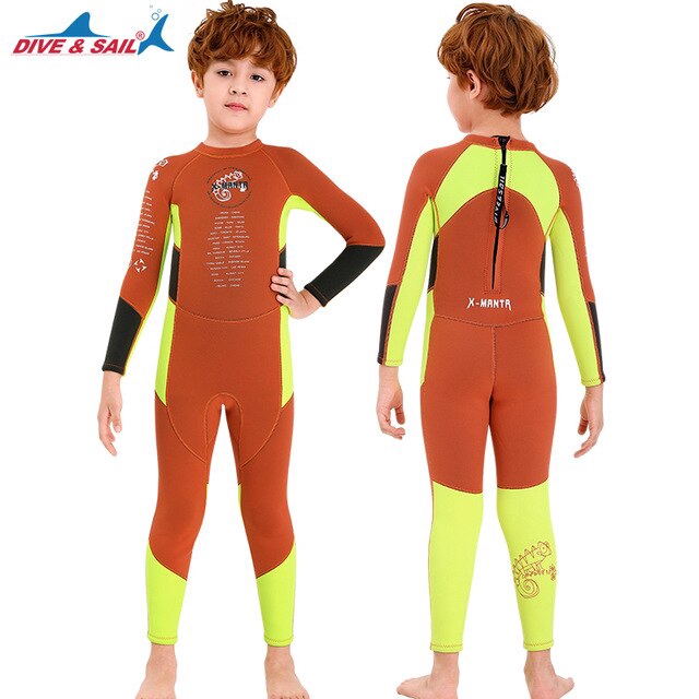 Full Body Wetsuit Kids Thermal Swimsuit for Girls Boys Surf Suit Neoprene 2.5MM Toddler Teens Youth Wetsuits Long Sleeve Child Diving Suits One Piece for Swimming Snorkeling Water Sports 