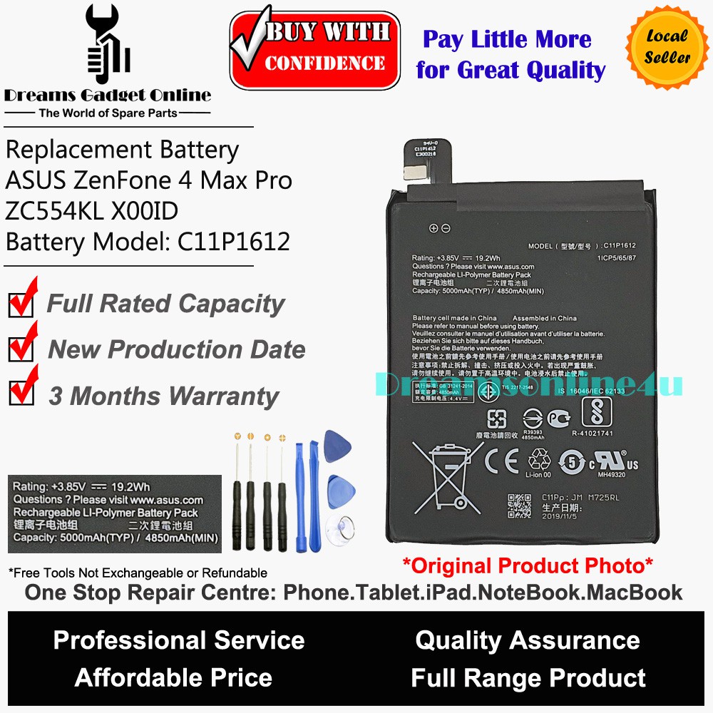 Replacement Battery C11p1612 For Asus Zenfone 4 Max Pro Zc554kl X00id 5000mah Shopee Singapore