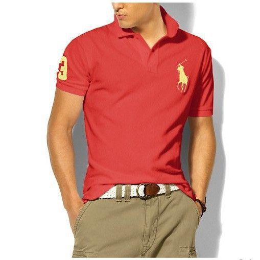 red and gold ralph lauren polo shirt