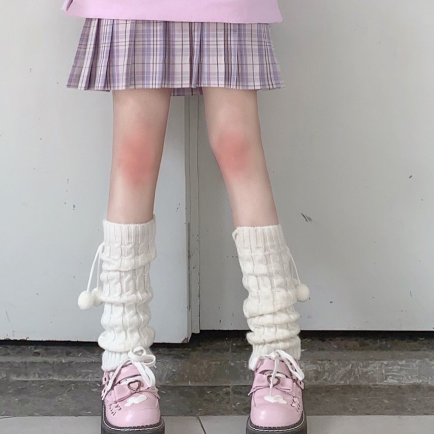 Tất ống chân dệt kim đen trắng giữ ấm chân mùa đông phong cách y2k Jengiang Lolita Nhật Bản