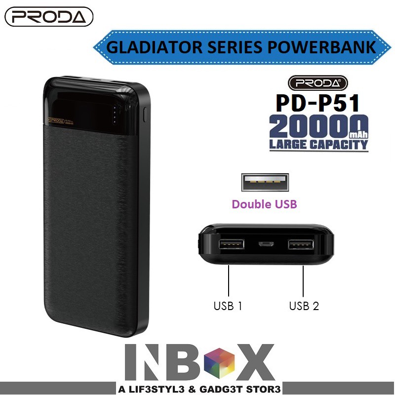 Proda Gladiator Series 20000mAh PD-P51 Powerbank (Black) | Shopee Singapore