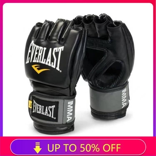 Black Everlast MMA Glove Boxing Muay Thai Training Gym Professional Fighting PU Leather Thicken