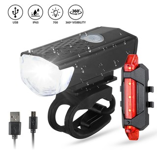 Bicycle Front and Back Light Set Bike Light USB Rechargeable 300 Lumens LED Light Front Headlight Rear Taillight Cycling Flashlight Warning Light Waterproof Night Riding Bike Front Light Cycling Bike Accessories