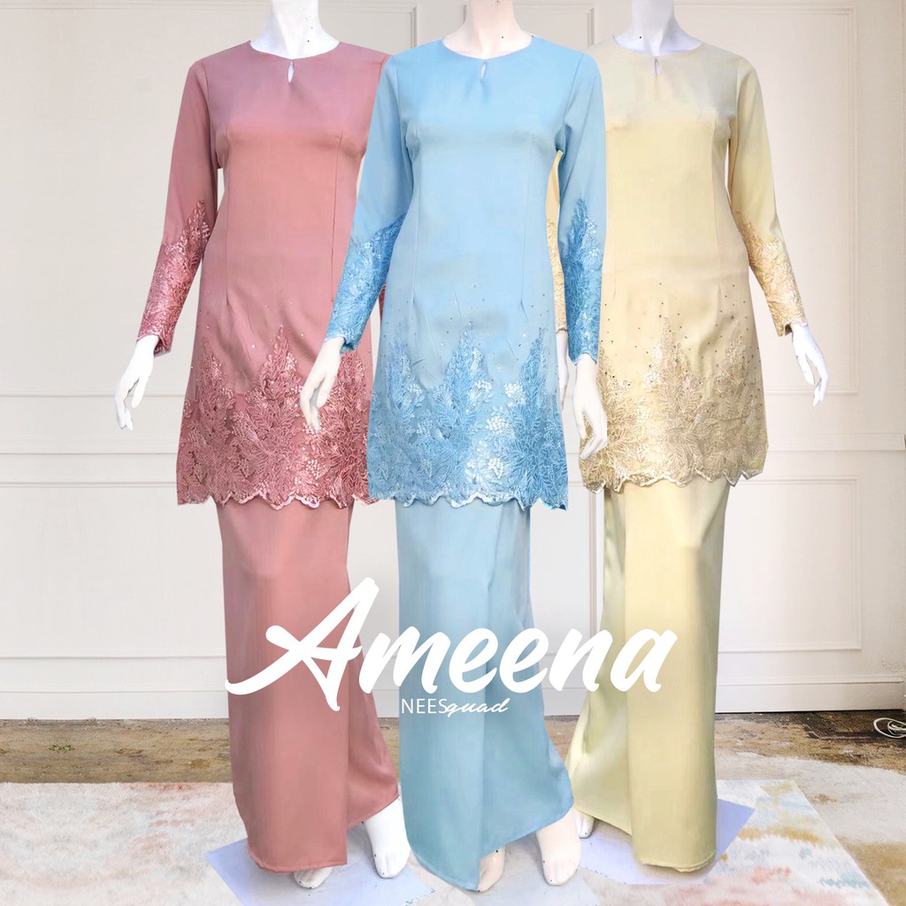  RAYA 2022 AMEENA Baju  Kurung Moden Lace Baju  Nikah  