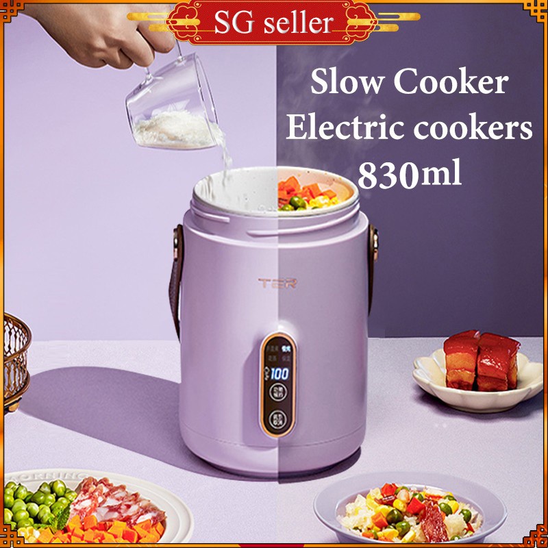 Household Slow Cooker Porridge Maker 1L Multi Cooker All-In-One Electric Stove for 1-2 People,Green Huachaoxiang Electric Stewing Pot Automatic Ceramics 
