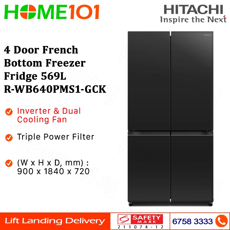 Hitachi 4 Door French Bottom Freezer Fridge 569L RWB640PMS1GCK