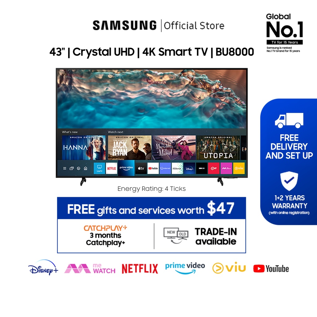 Samsung 43 Bu8000 Crystal Uhd 4k Smart Tv 2022 3 Ticks 36 Months