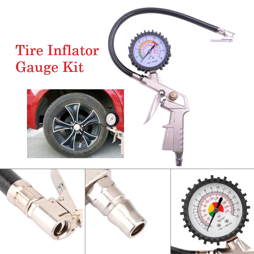 Tire Inflator Gauge Kit Tyre Air Gun With Meter Car Automobile Tyre Pressure Gauge Inflator Pump Mechanic Foreman Tools