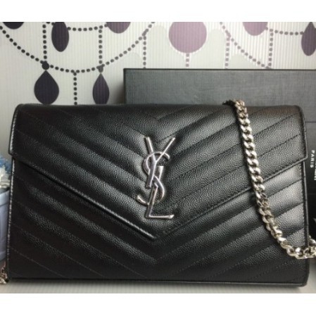 ysl black bag with silver chain