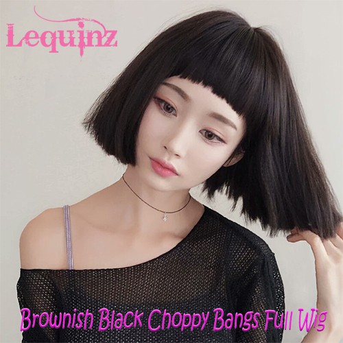Choppy Bangs Brownish Black Bobo Full Head Wig Shopee Singapore