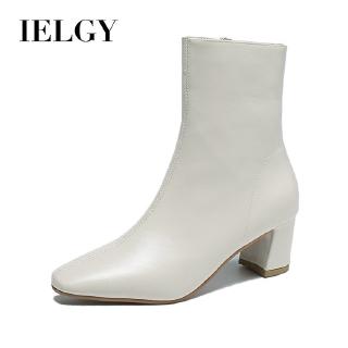 Image of IELGY Martin/ Go Go boots for female white short boots in the boots square head thick with side zipper women's