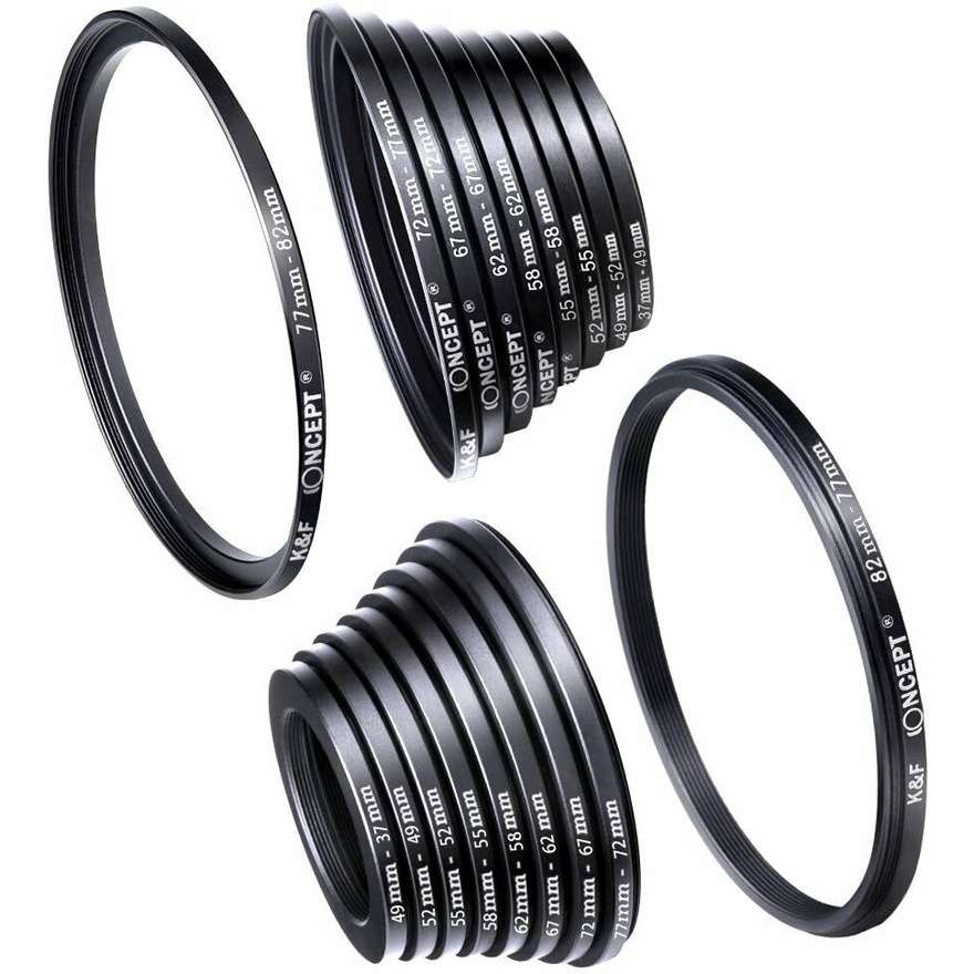 K&F Concept 18 pcs Camera Lens Filter Step Up Down Ring Adapter Set 37-  82mm | Shopee Singapore
