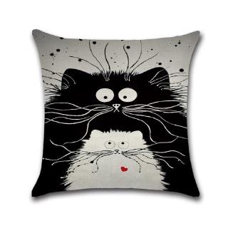 Black and White Cat Printed Cushion Cover Cotton Linen Black and White Cat Printed Cushion Cover Cotton Linen