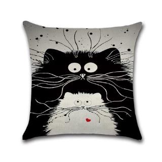 Black and White  Cat  Printed Cushion Cover Cotton Linen  