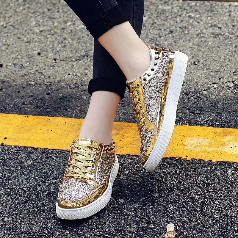 white golden sneakers