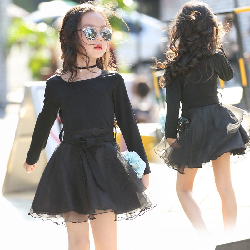 girls long sleeve black dress