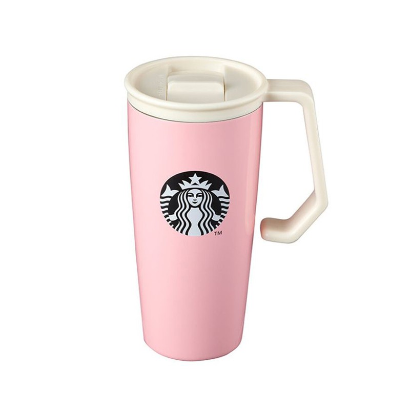 STARBUCKS SS Chubby Handle Pink Tumbler 473ml Stainless Cup Hot Coffee LIMITED 
