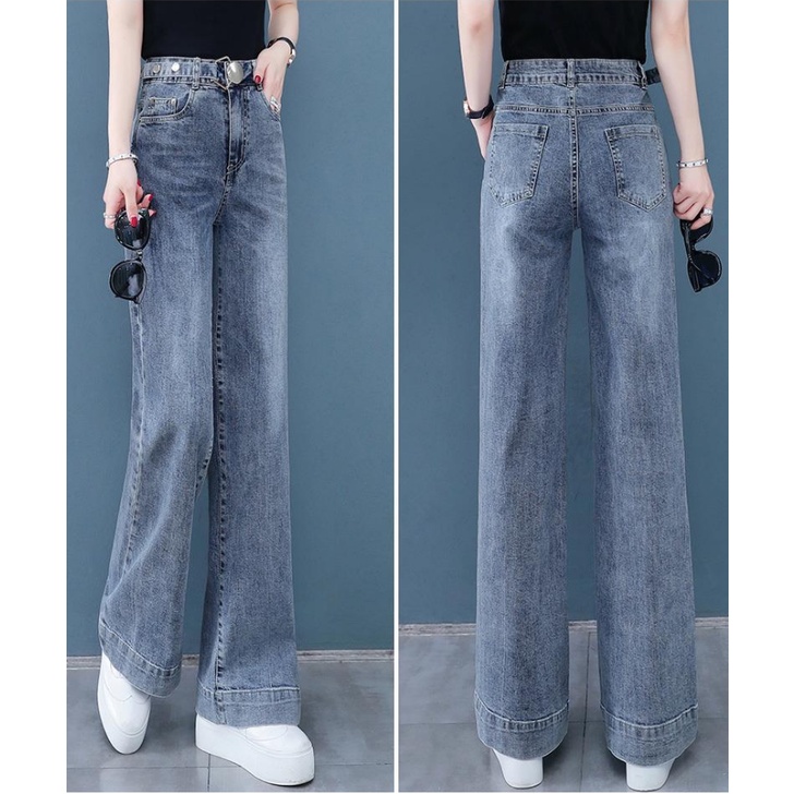 2022 new wide-leg jeans women's spring and autumn high waist loose straight all-match thin mopping pants