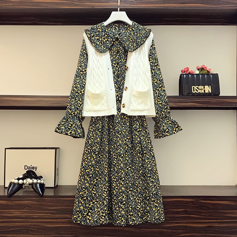 Sweater Suit Skirt Knit Vest Thin Floral Bottom Dress Two Sets Shopee Singapore