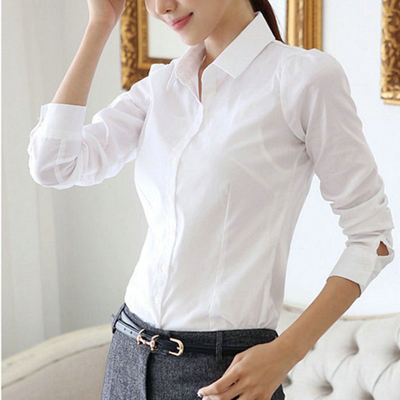 Women shirts long sleeved white color shirt office lady 