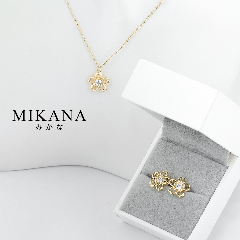 Mikana 18k Gold Plated Cherry Blossom Jewelry Set Accessories For Women Earrings Necklace Flower