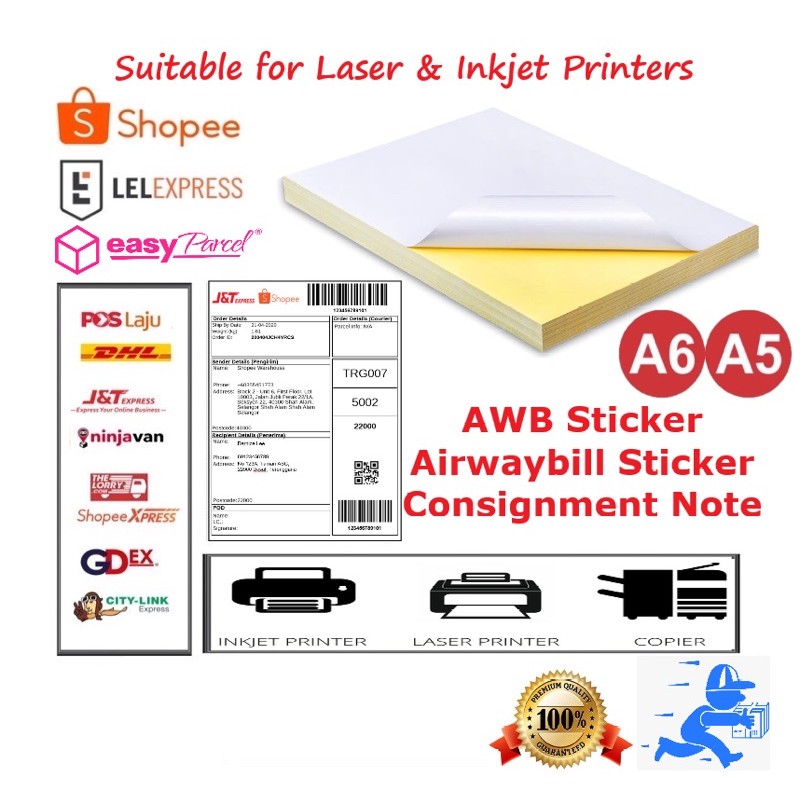 Shop Malaysia Awb Airwaybill A5 A6 Sticker Paper Consignment Notes Shipping Sticker Label Sticker Kertas Pelekat Matte Glossy Shopee Singapore
