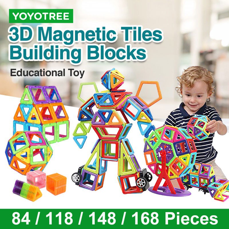 [2021 UPGRADE] 84/118/148/168pcs 3D Magnetic Tiles Building Blocks Construction Toys Kids Stacking Blocks Set – >>> top1shop >>> shopee.sg
