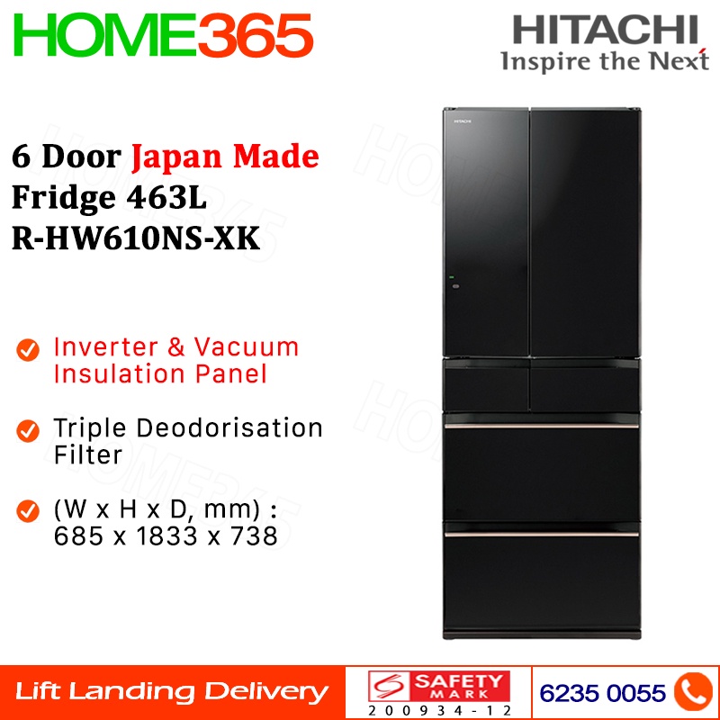 Hitachi 6 Door Japan Made Fridge 463L RHW610NS Shopee Singapore