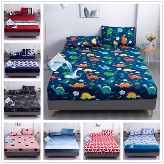 1Pc Waterproof Mattress Cover With Elastic Cartoon Style Dinosaur Print Single Size Bed Sheet for Double Beds Queen King Size Fitted Sheet
