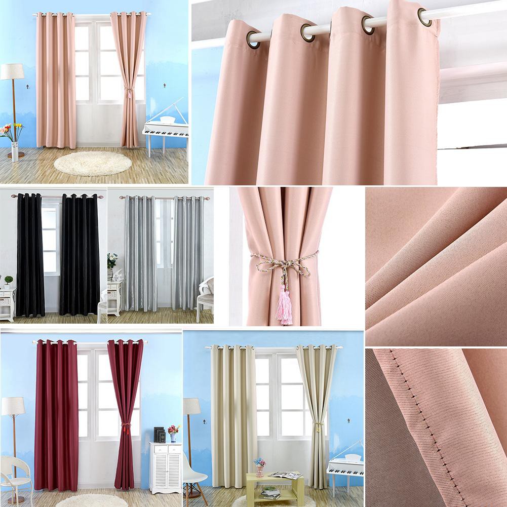 Solid Printed Blackout Shading Window Punching Curtain Purdah Home