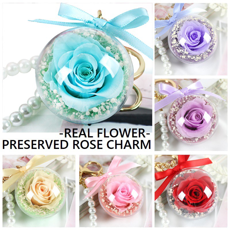 Rose Charm Bag Charm Preserved Rose Bag Charm Keychain Real Flower ...