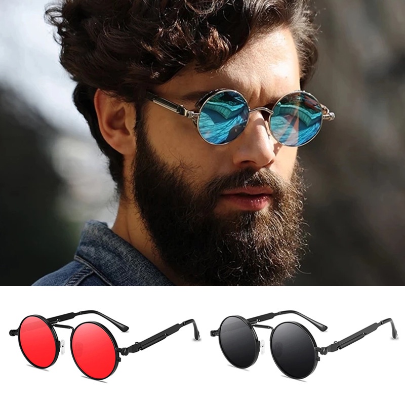 Women & Men Fashion Classic Gothic Steampunk Sunglasses / UV Protection Vintage Classic Sun Glasses For Driving, Travel, Fishing Ect../ Female Round Metal Frame Sunglasses