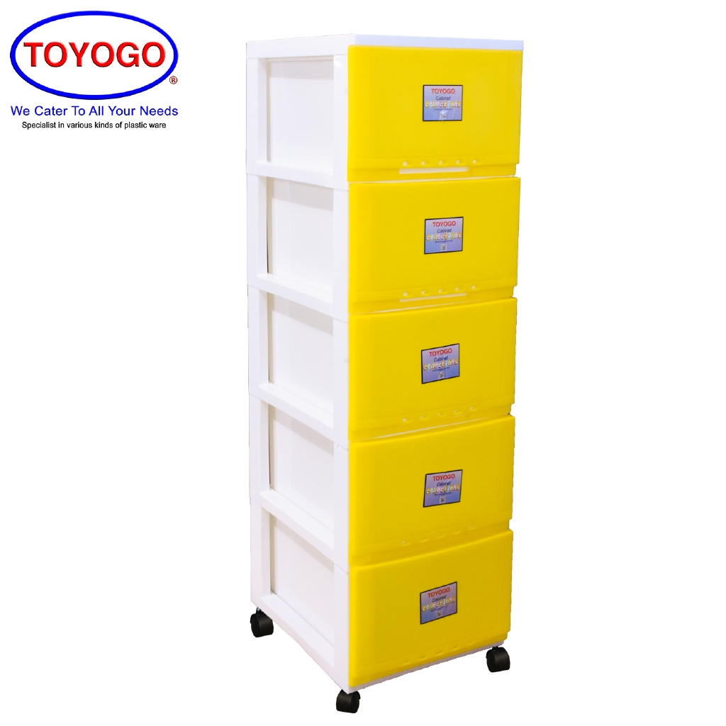 Toyogo Plastic Storage Cabinet Drawer With Wheels 5 Tier 607