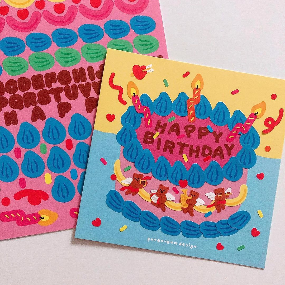 Cute Bear Birthday Cake English Letter Handbook Decoration Sticker Greeting Card Diy Gift Shopee Singapore