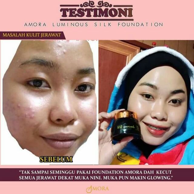 testimoni amora luminous silk foundation