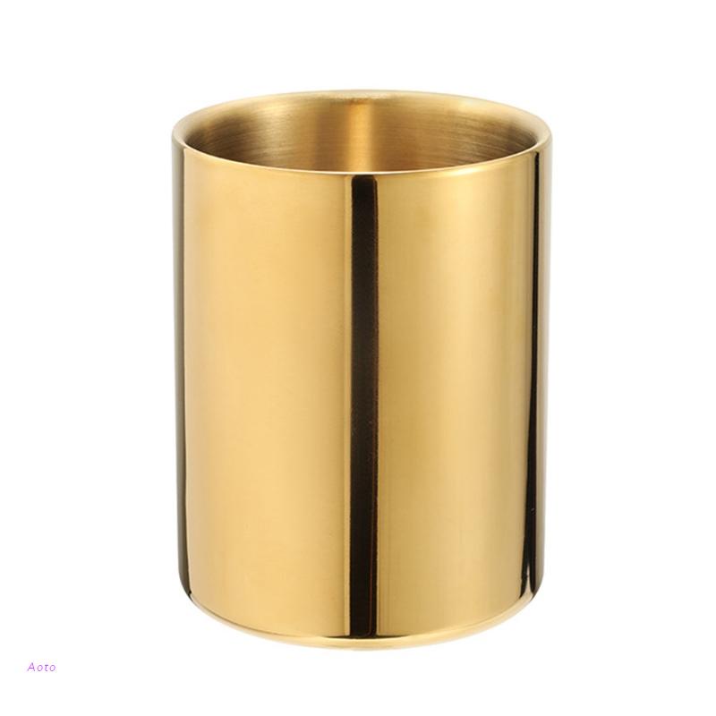 AOTO Stainless Steel Pen Holder Gold Pen Cup Stylish Metal Vase Room