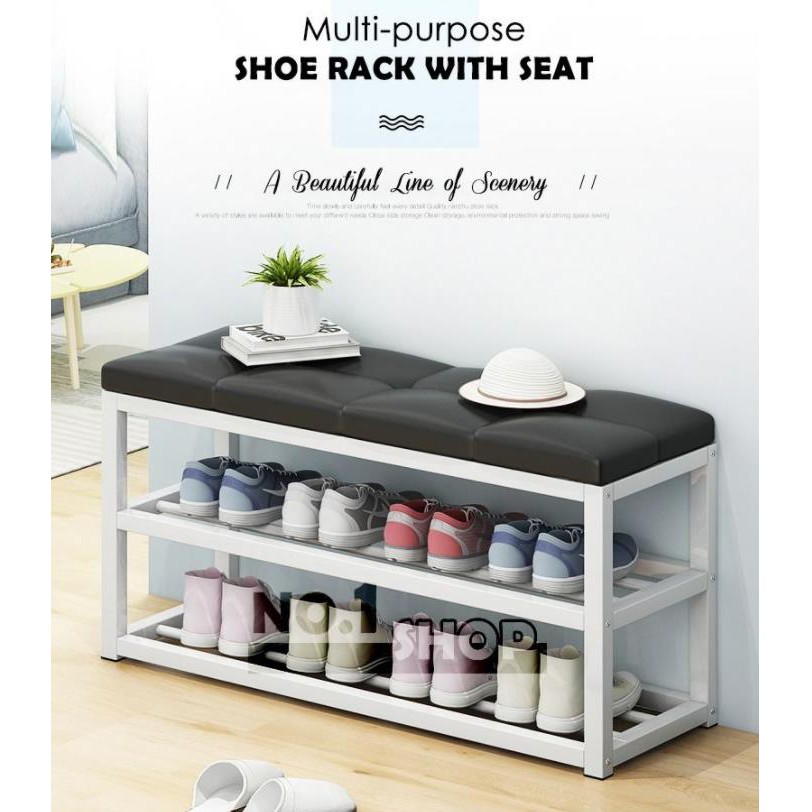 Entryway Shoe Rack Bench with PU Leather Seat / Shoe / Shoes