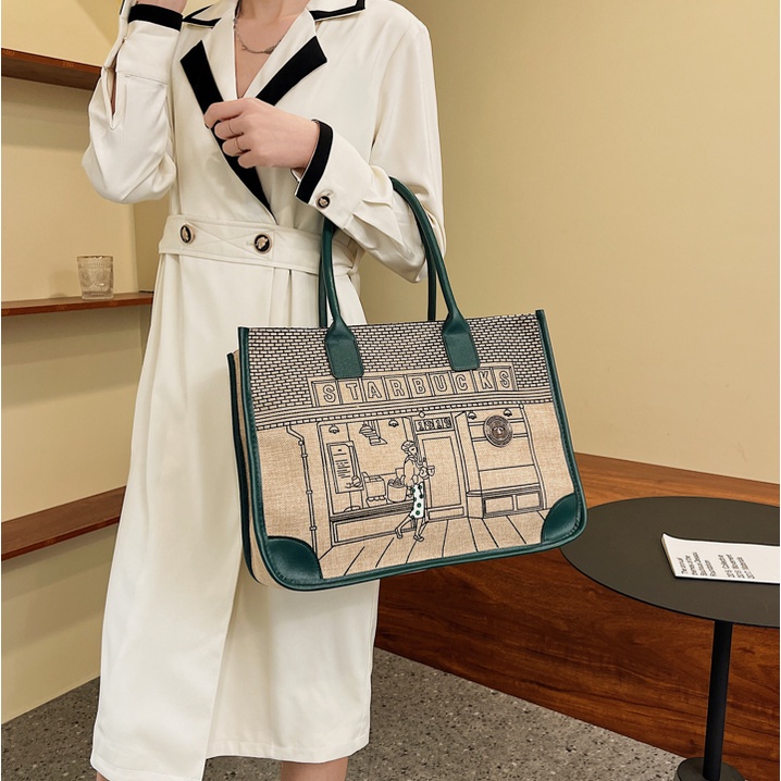 Starbucks large canvas tote bag Laptop bag Shoulder bag/Teachers Day