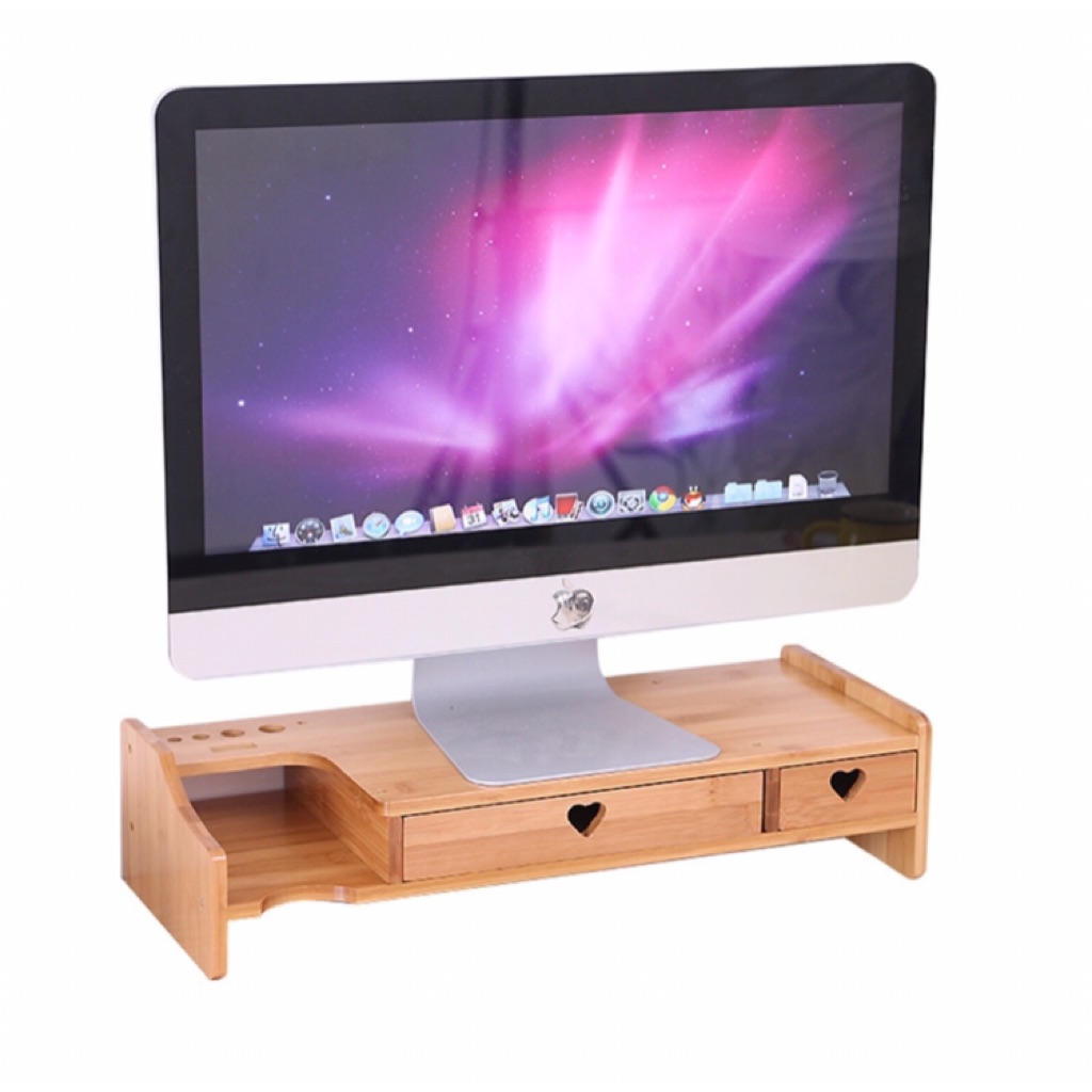 Bn Natural Bamboo Wood Monitor Stand Riser With Drawers Shopee