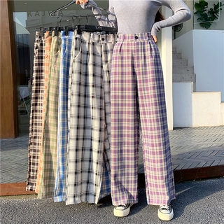 Image of Women Korean Long Pants Plus Size Button Straight Loose Casual Trousers