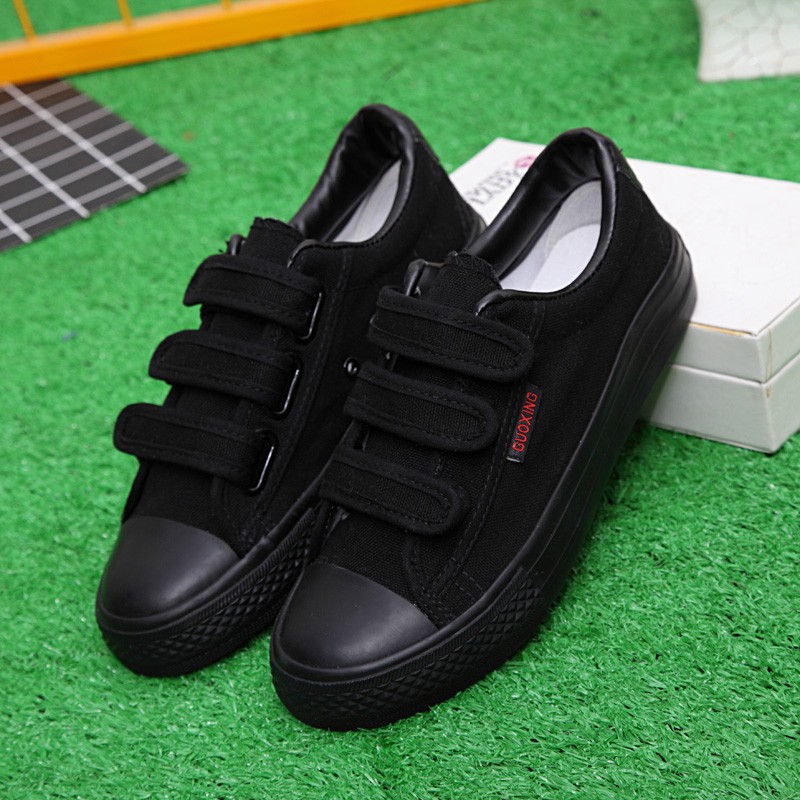 black canvas velcro shoes