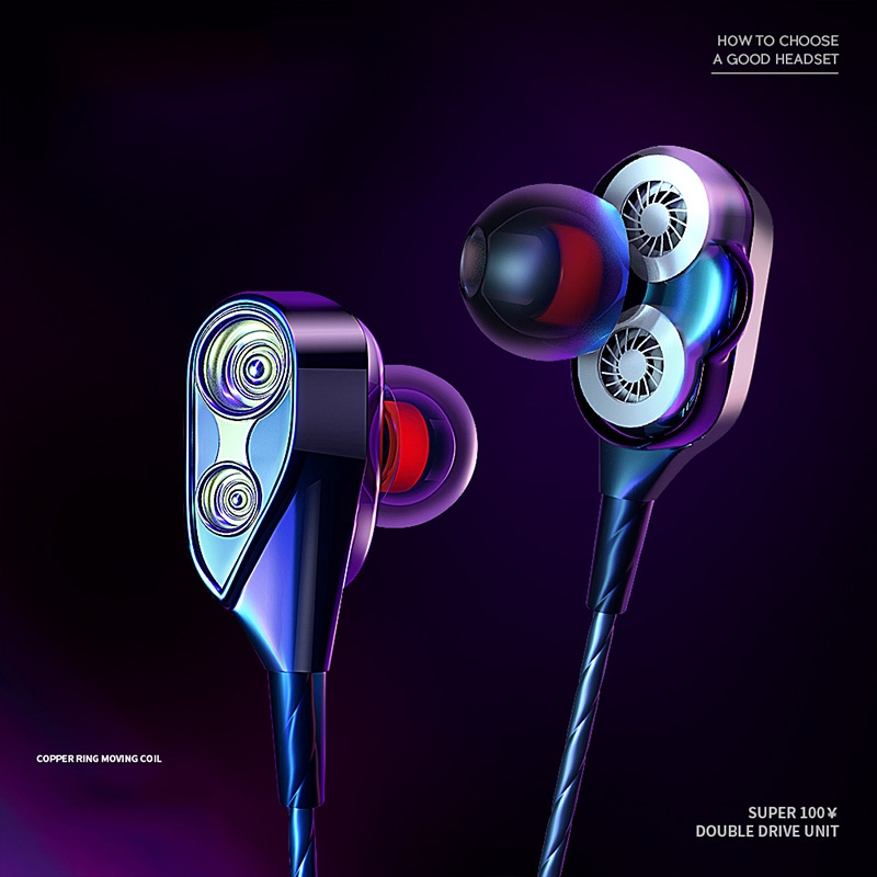Ytomtop Cool Earphone Super 4D Bass Double Speaker Wired Earphones with Mic Sport Headset (3.5mm Int