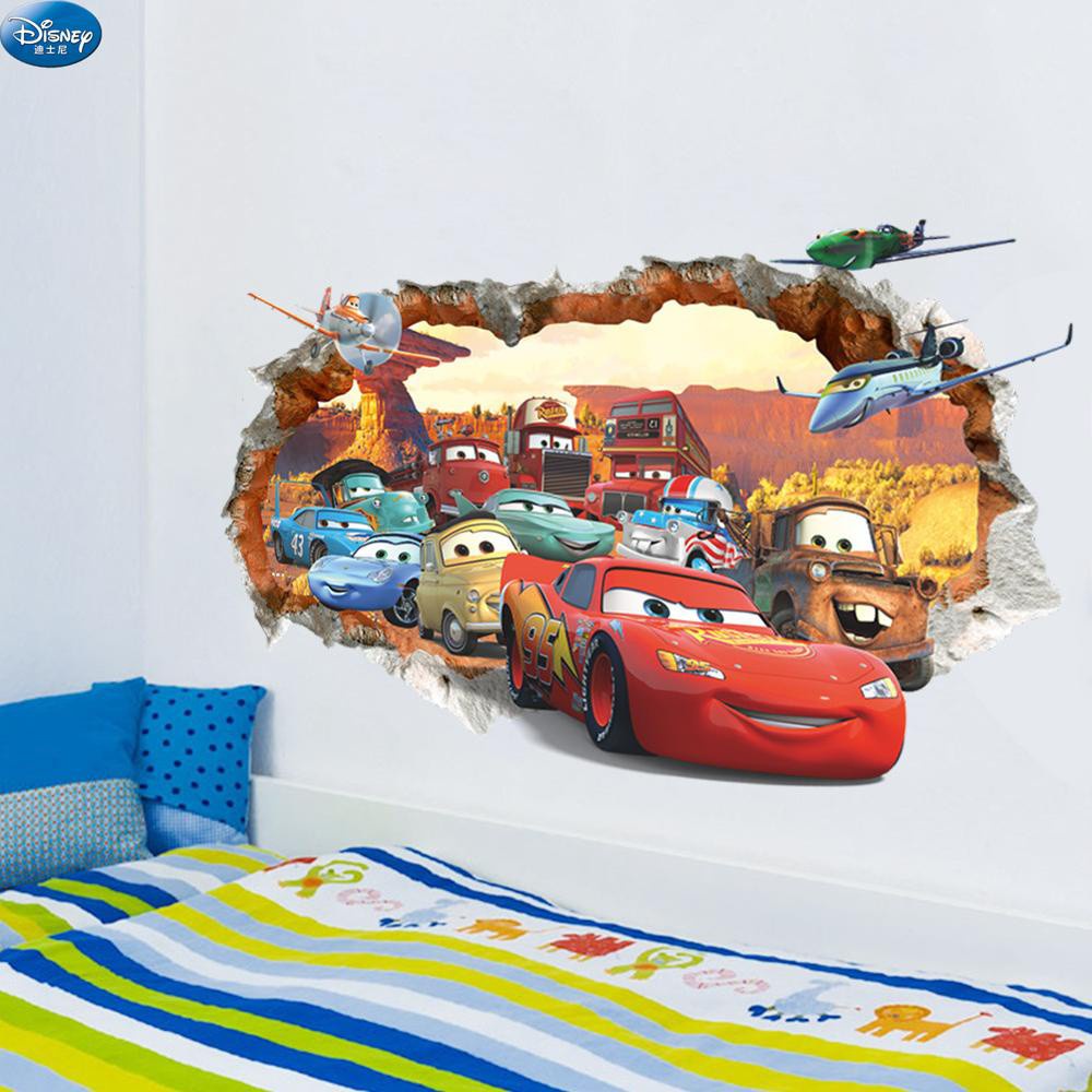 Vinyl Cartoon Cars 3D Wall Stickers for Kids Room Boys Fake Window PVC