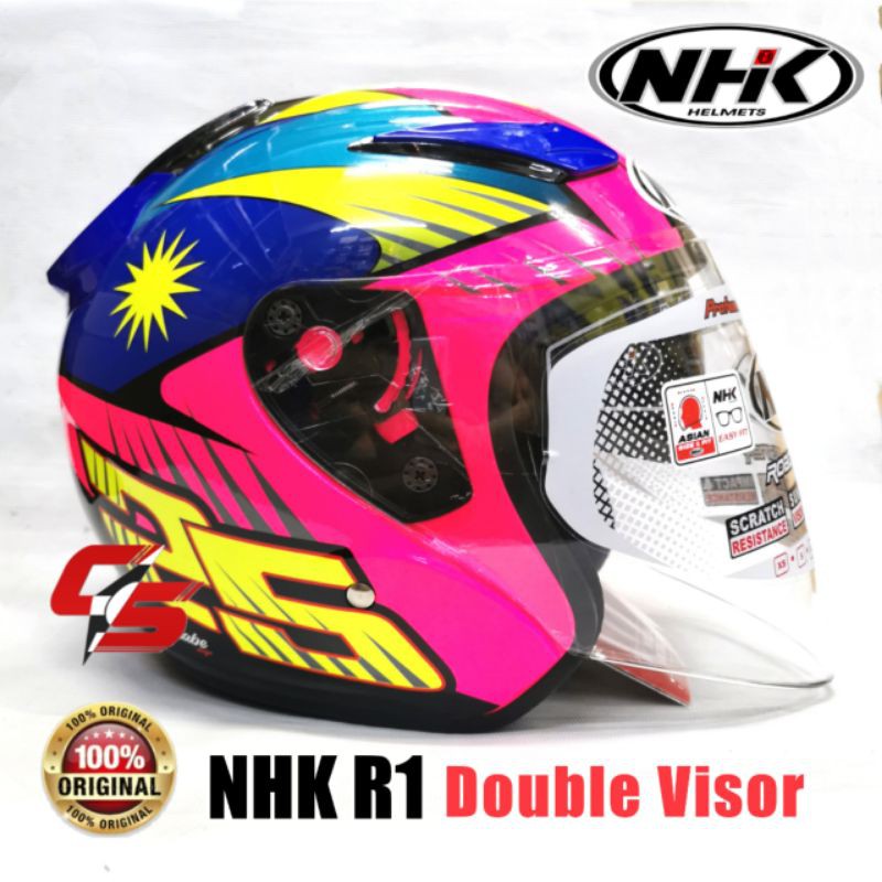 NHK HELMET R1 V2 AZLAN SHAH PINK FLUO ( Got Bag Special edition