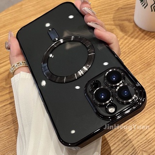 Luxury Transparent Magnetic Case for IPhone 14 Plus 13 12 11 Pro Max Clear Plating Silicone Cover with Lens Film Protection