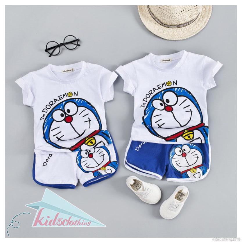 Summer Baby Boys Girls Doraemon Short Sleeve Set Cotton Tops T-shirt ...