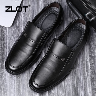 【ZLOT】High Quality Men Leather Loafers Shoes Fashion Men Formal Shoes All Black Rubber Shoes #2