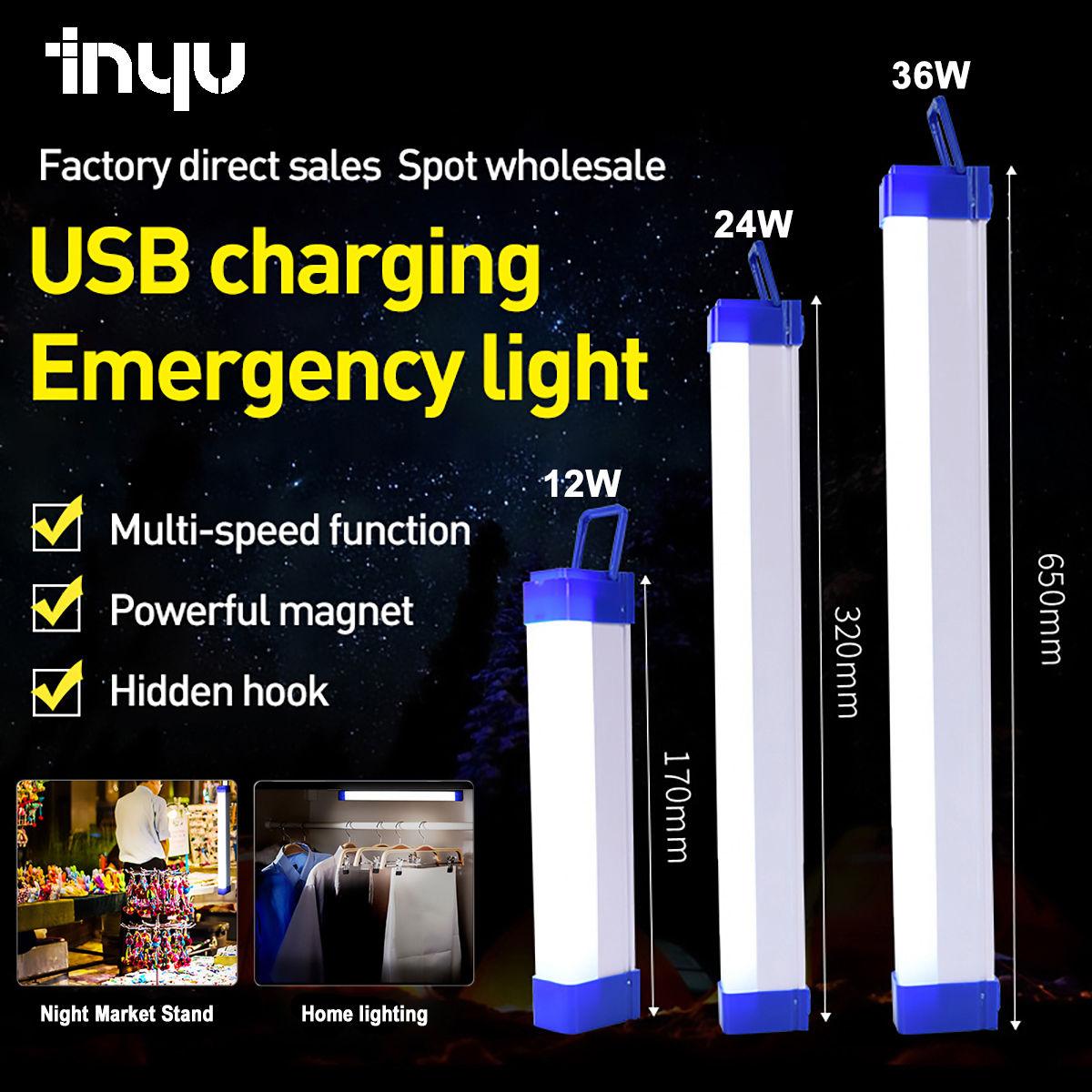 T5 USB Rechargeable Led Light Tube Night Market Light Portable